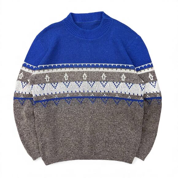 Vintage Other - Vintage Nordic Fair Isle Pattern Ski Holiday Crewneck Sweater Geometric Knit L